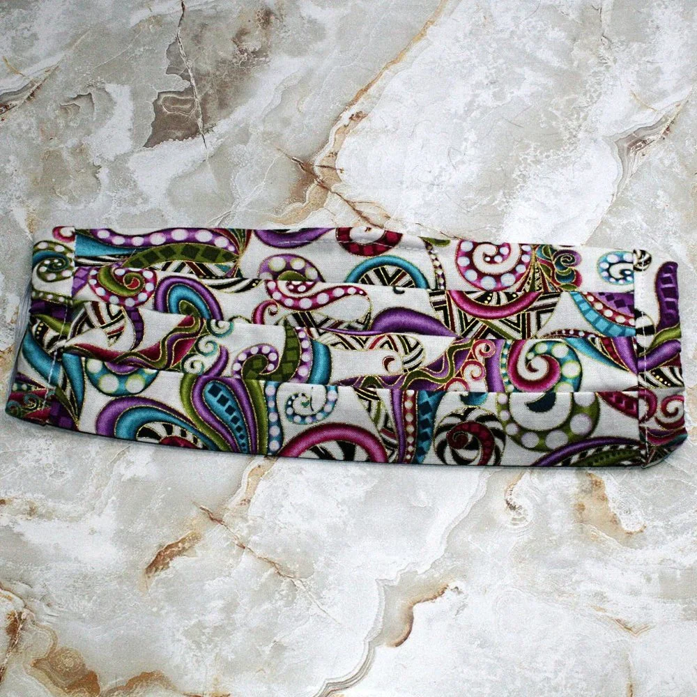 HAND CRAFTED Face Mask Paisley Mardi Gras Adult Cloth Fabric Print - Pocket